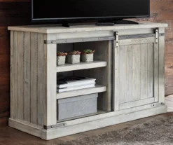 Carynhurst Whitewash Sliding Barn Door TV Stand -Franklin || DHP || PEAK Sofa Shop 810458282