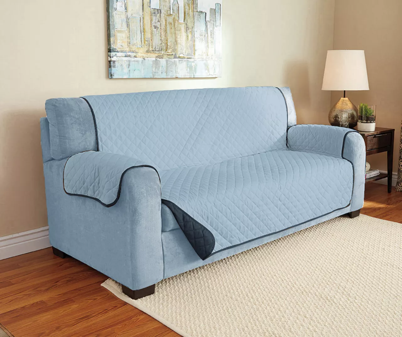 Navy & Light Blue Microfiber Reversible Sofa Furniture Protector 1 Navy & Light Blue Microfiber Reversible Sofa Furniture Protector
