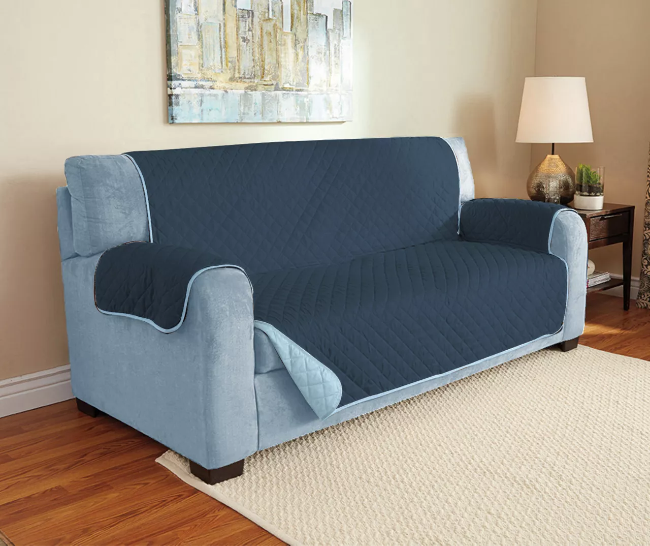 Navy & Light Blue Microfiber Reversible Sofa Furniture Protector 2 Navy & Light Blue Microfiber Reversible Sofa Furniture Protector - Image 2