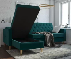 CosmoLiving Liberty Green Velvet Sectional Storage Futon -Franklin || DHP || PEAK Sofa Shop 810541026 2