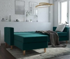 CosmoLiving Liberty Green Velvet Sectional Storage Futon -Franklin || DHP || PEAK Sofa Shop 810541026 3