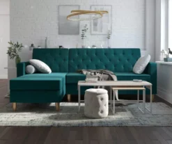 CosmoLiving Liberty Green Velvet Sectional Storage Futon -Franklin || DHP || PEAK Sofa Shop 810541026 4