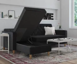 CosmoLiving Liberty Black Velvet Sectional Storage Futon 8 CosmoLiving Liberty Black Velvet Sectional Storage Futon -Franklin || DHP || PEAK Sofa Shop 810541040 2