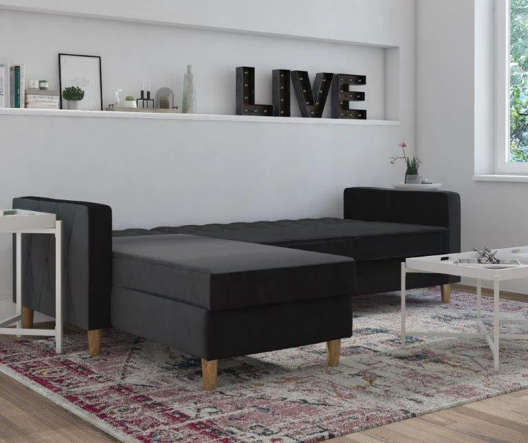 CosmoLiving Liberty Black Velvet Sectional Storage Futon 4 CosmoLiving Liberty Black Velvet Sectional Storage Futon - Image 4