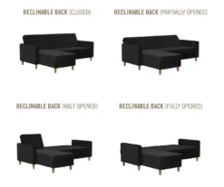 CosmoLiving Liberty Black Velvet Sectional Storage Futon 11 CosmoLiving Liberty Black Velvet Sectional Storage Futon -Franklin || DHP || PEAK Sofa Shop 810541040 6