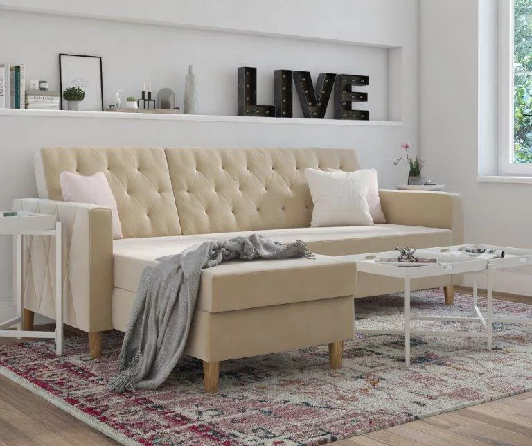 CosmoLiving Liberty Ivory Velvet Sectional Storage Futon 2 CosmoLiving Liberty Ivory Velvet Sectional Storage Futon - Image 2