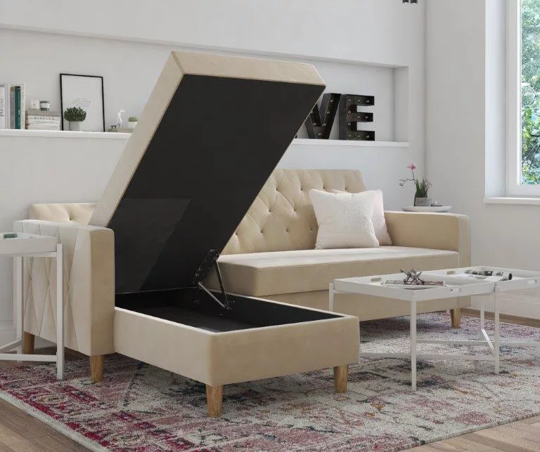 CosmoLiving Liberty Ivory Velvet Sectional Storage Futon 3 CosmoLiving Liberty Ivory Velvet Sectional Storage Futon - Image 3