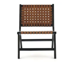 Fayme Camel Armless Leather Woven-Back Lounge Chair -Franklin || DHP || PEAK Sofa Shop 810542301 2