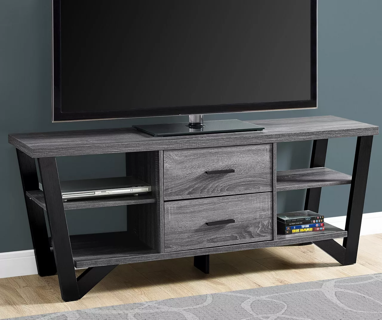 60" Gray & Black Wood Look TV Stand 2 60" Gray & Black Wood Look TV Stand - Image 2