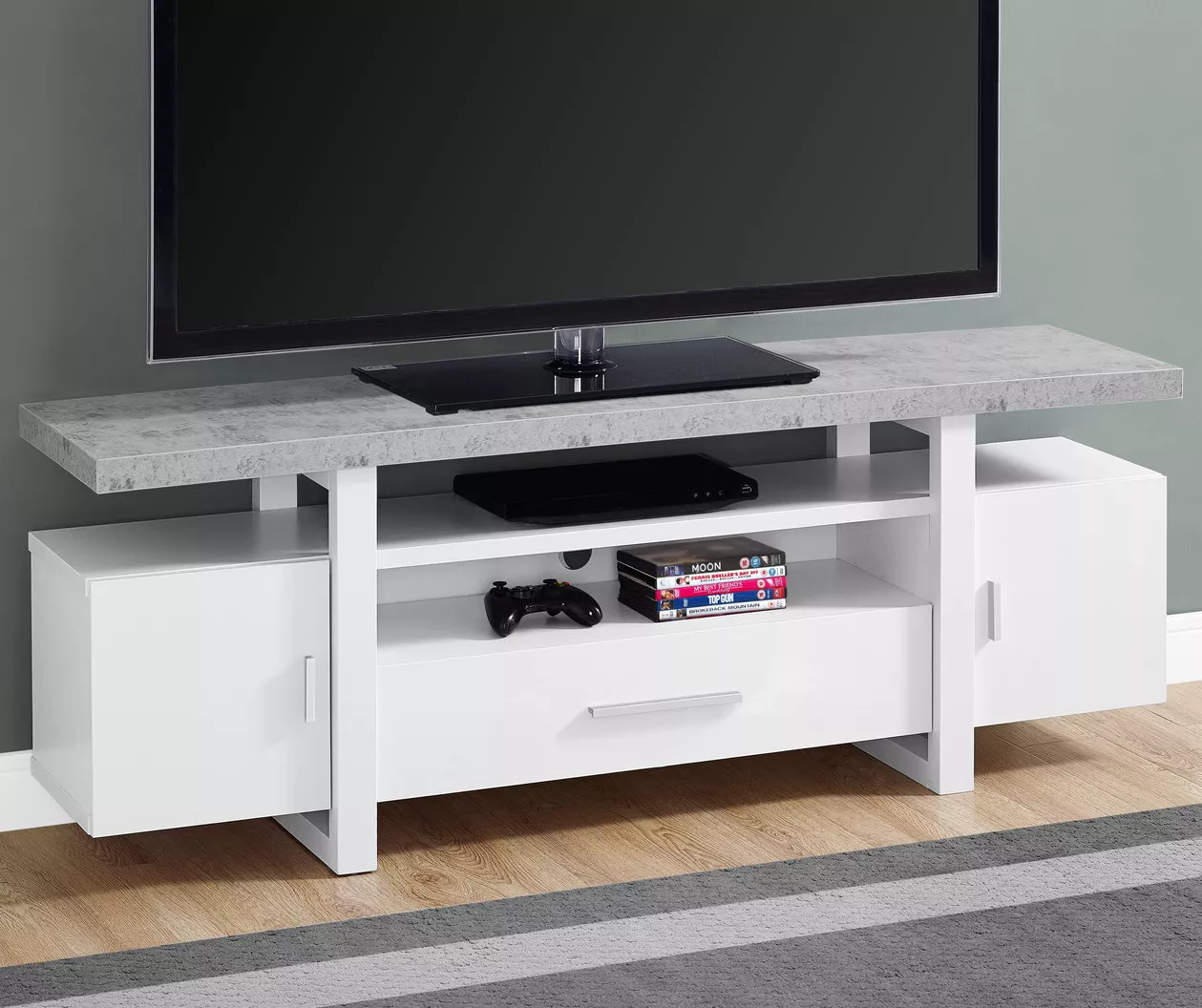 60" White & Cement Look TV Stand 2 60" White & Cement Look TV Stand - Image 2