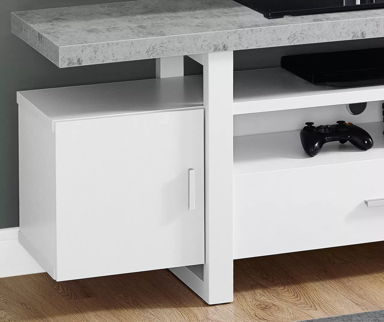 60" White & Cement Look TV Stand 3 60" White & Cement Look TV Stand - Image 3