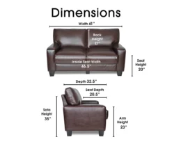 Palisades Chestnut Bonded Leather Loveseat -Franklin || DHP || PEAK Sofa Shop 810659212 A0 6