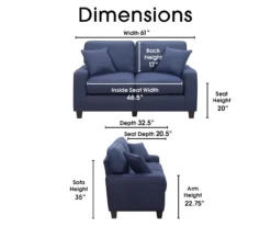 Palisades Navy Blue Loveseat -Franklin || DHP || PEAK Sofa Shop 810659257 A0 5